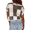 thumbnail image 7 of MESSUEN Short Sleeve Sweater for Women Checkered Sweater Cropped Sweater Short Sleeve Womens Tops Women’s Blouses Women's Blouses Dressy Casual Tops Women Khaki M, 7 of 7