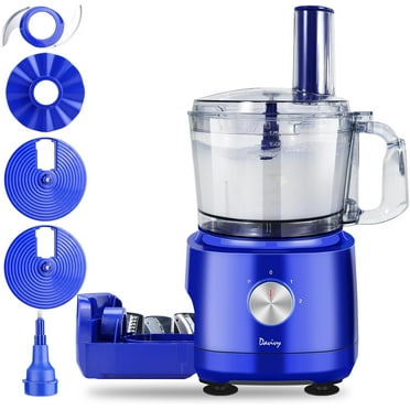 Davivy Food Processor 7 Cup 3-Speed Built-in Storage Drawer Small Food Processor with 10 set blades French fry cutting Wavy slicing for Home Use Blue 600W
