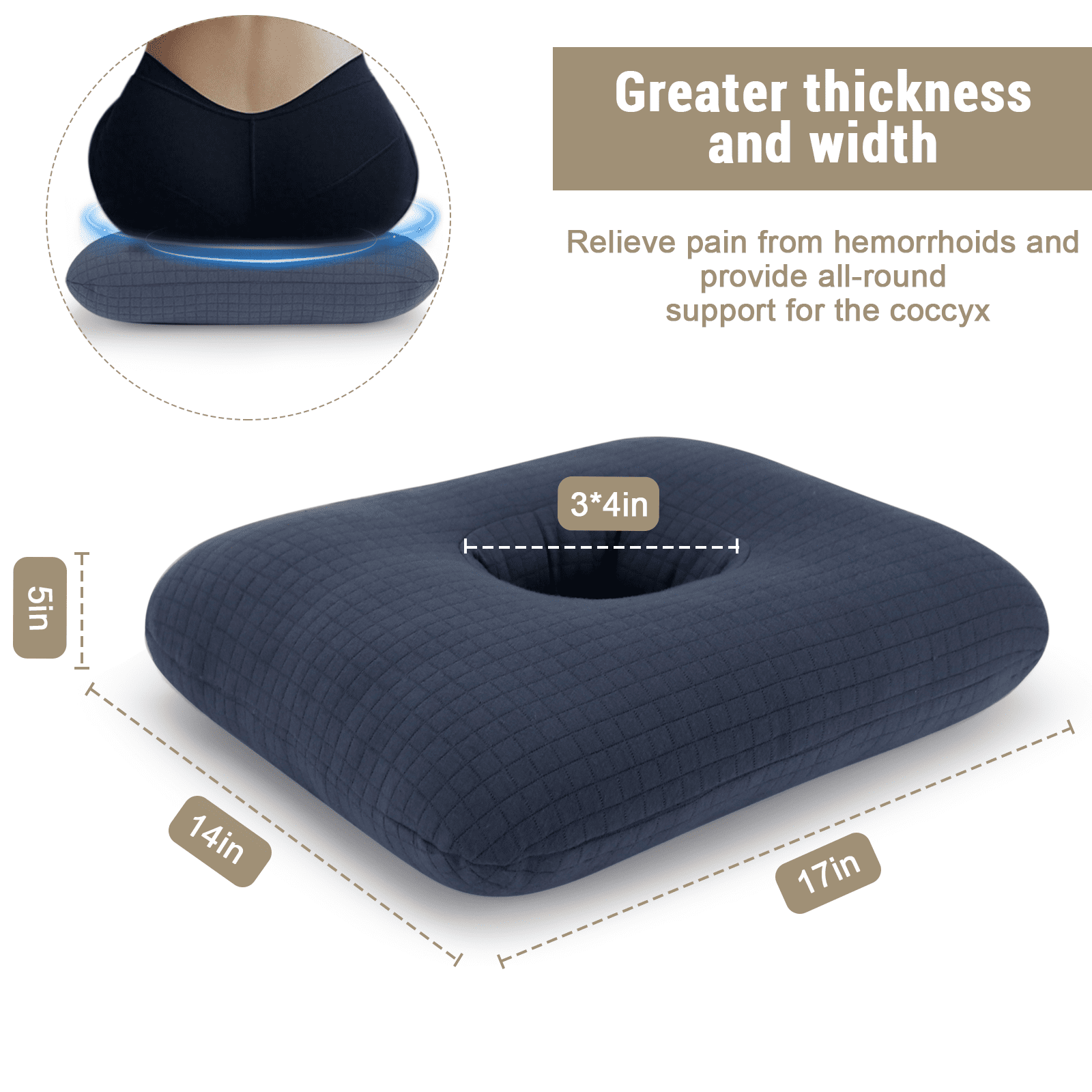 RoamReady Donut Pillow for Bed Sores Tailbone Pain Relief Cushion Cotton Butt Donut Cushion Breathable for Hemorrhoid Pregnancy Prostate and Surgery Sitting Pressure Relief for Home Car Navy Blue