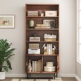 thumbnail image 3 of Rogalis 4 Tier Bookshelf Shelf Wooden Bookcase ,with Storage Cabinet & Adjustable Storage Shelf,Multipurpose Bookshelf for Home Office, Living Room, Walnut, 3 of 10
