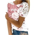 thumbnail image 1 of Camisas de Manga Corta para las Mujeres Impresión Cuello Redondo Suéter Encaje Camisa, Blusa de Verano Casual para las Mujeres, 1 of 4