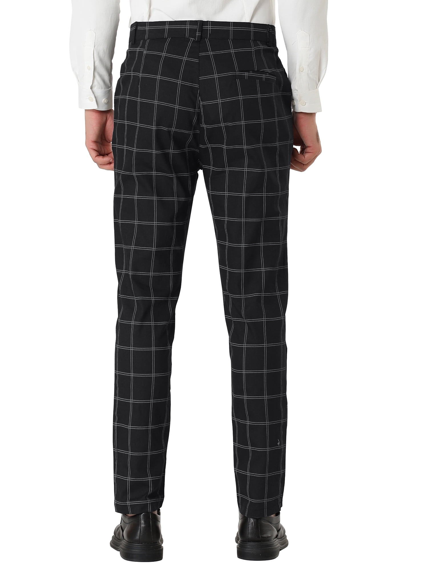 Unique Bargains Men's Slim Fit Plaid Business Pants Trousers with Pockets 36 Black