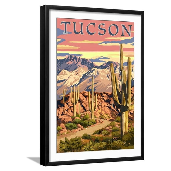 Tucson, Arizona Sunset Desert Scene, Framed Art Print Wall Art by Lantern Press Sold by Art.Com
