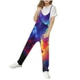 thumbnail image 2 of MKOSPLRT Overall Jumpsuits for Girl V Neck Sleeveless Baggy Jumpsuits Sparkly Print Spaghetti Strap Harem Long Overalls with Pockets, 2 of 6
