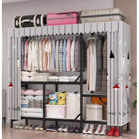 ZHON Portable Closet Heavy Duty Foldable Clothes Rack with Cover & Storage Bag Freestanding Clothing Rack Wardrobe Garment Rack for Bedroom Closet, 64"L x 17" W x 65" H