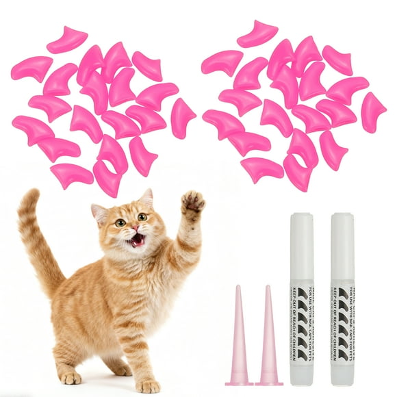 Uxcell Cat Nail Caps, Cat Claw Covers with Adhesive Glue and Applicators, Kitten Claw Caps Soft Paws, (40 Pcs, S, Rose Red), Intended for Pet Tips / Nail Covers / Control Paws