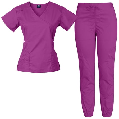 

Medgear Women s 12-Pocket Stretch Jogger Scrub Set Violet Rose 2XL