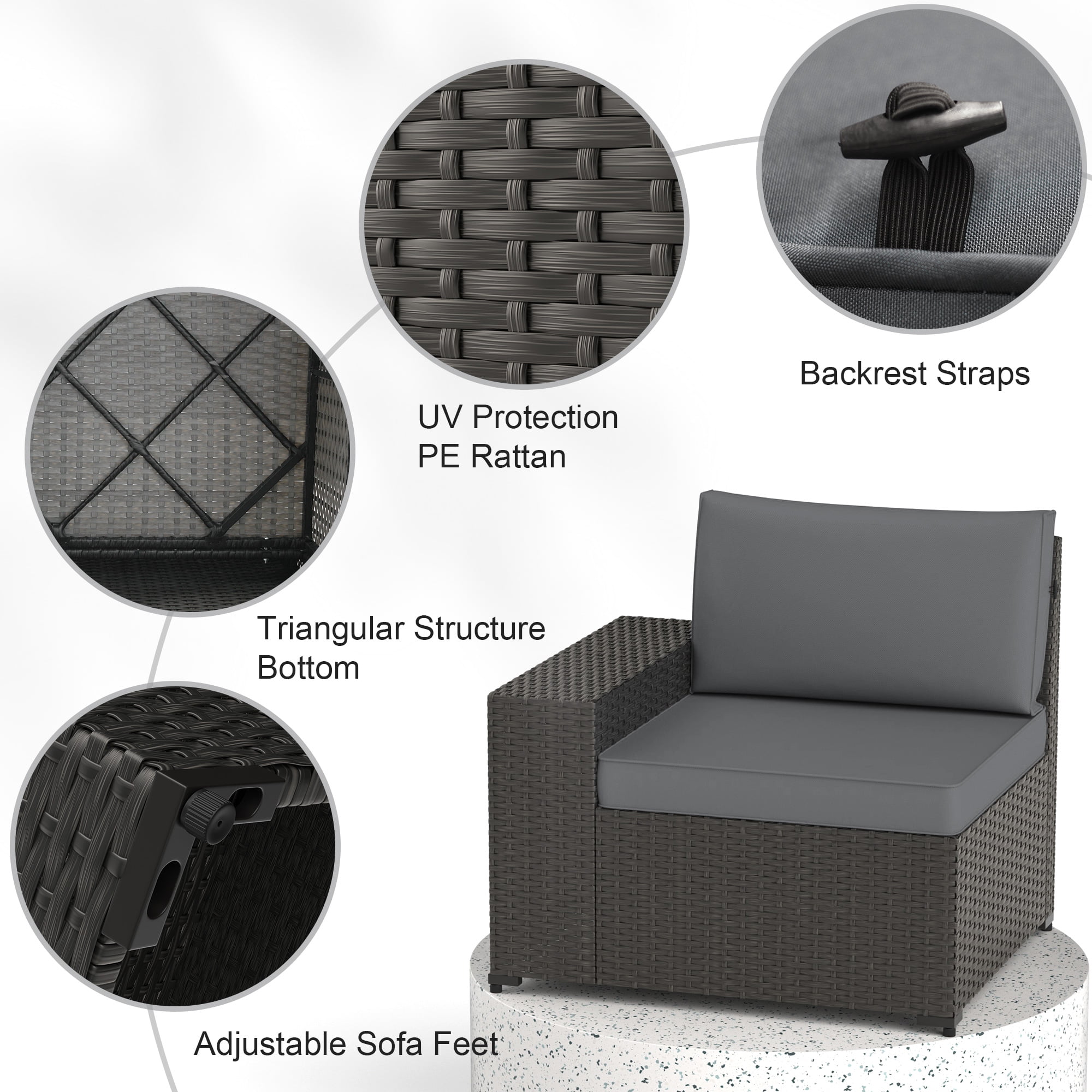 Phonjoroo 13 Pieces Outdoor Patio Furniture Set with 42” Fire Pit Table, Rattan Patio Sectional Sofa Conversation Set w/ 50000 BTU Propane Fire Pit and Coffee Table for Garden, Backyard