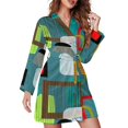 thumbnail image 1 of Mid-Century Print Pajama Robe V Neck Abstract Turquoise Retro Sleepwear Lady Long Sleeve Soft Pajamas Robes Spring Room Dresses, 1 of 5