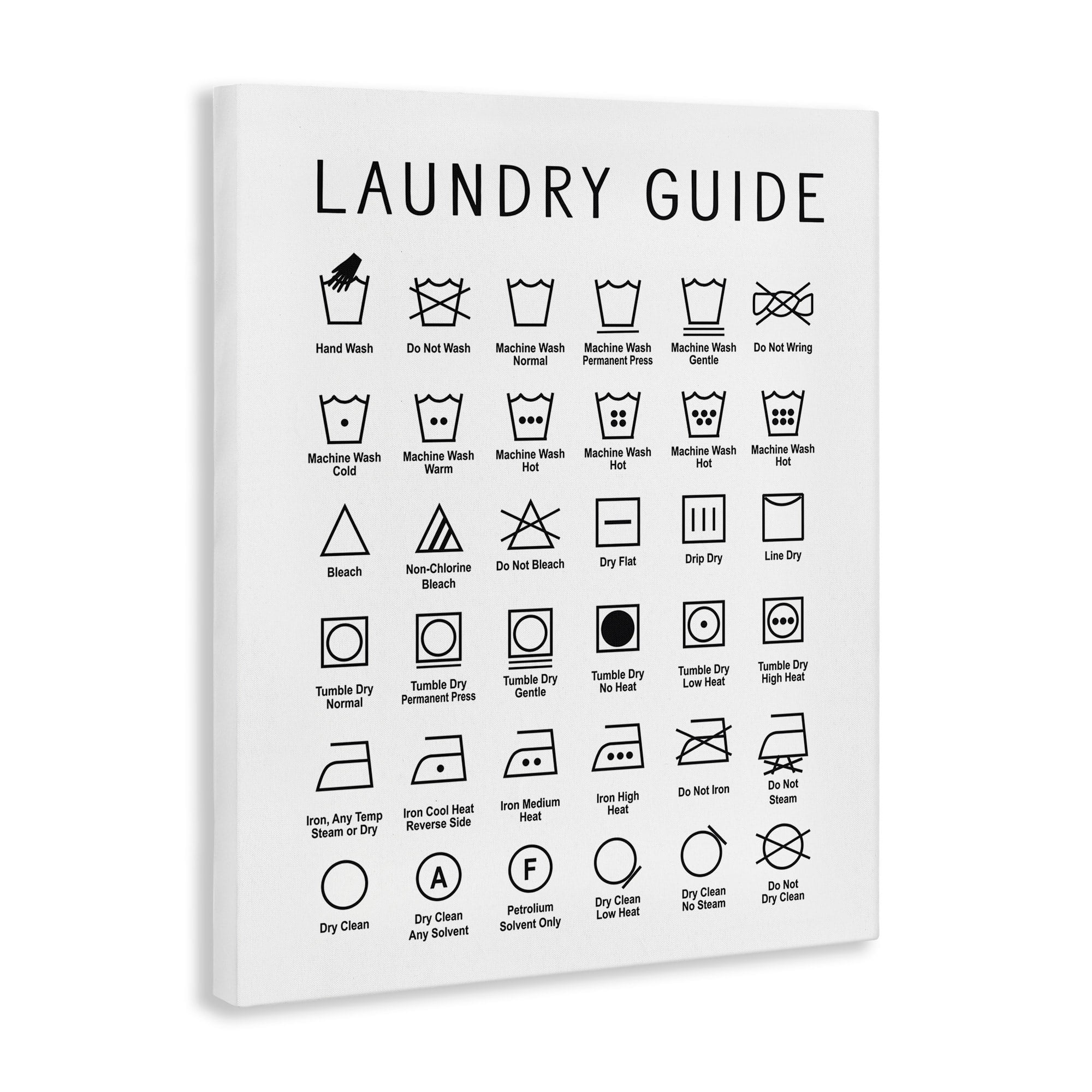Minimal Laundry Guide Cleaning Chart Helpful Symbols 16 in x 20 in Drawing Canvas Art Print, by Stupell Home Décor