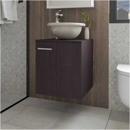 JERFIT 26 inch Modern Floating Bathroom Vanity with Integrated Sink, Dark Brown Wall Mount Storage Cabinet