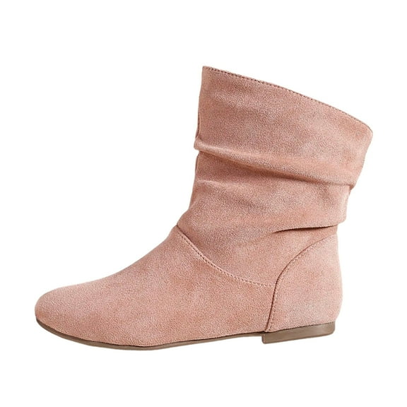 Xiaoxatg Women's Ankle Boots Suede Casual -On Booties for Women Comfortable Low Heel Closed Toe Ideal for Daily Wear with Jeans in Fall and Winter 7 Pink