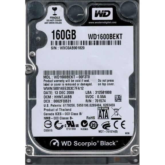 WD1600BEKT-00F3T0 DCM: HHNTJABB WXC0A Western Digital 160GB