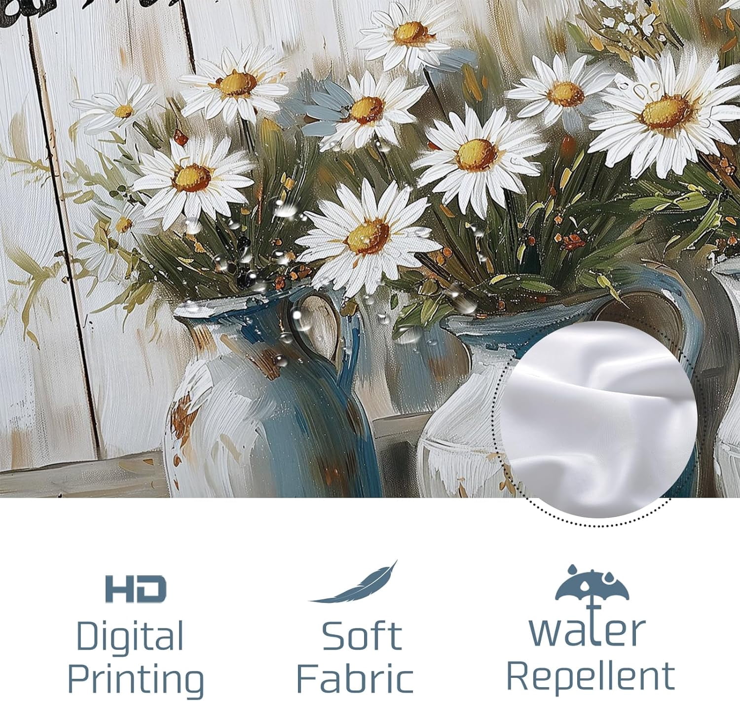 Farmhouse Daisy Shower Curtain Rustic Country Floral Vase Shower Curtain Bathroom Decor Polyester Fabric-72" x 72"