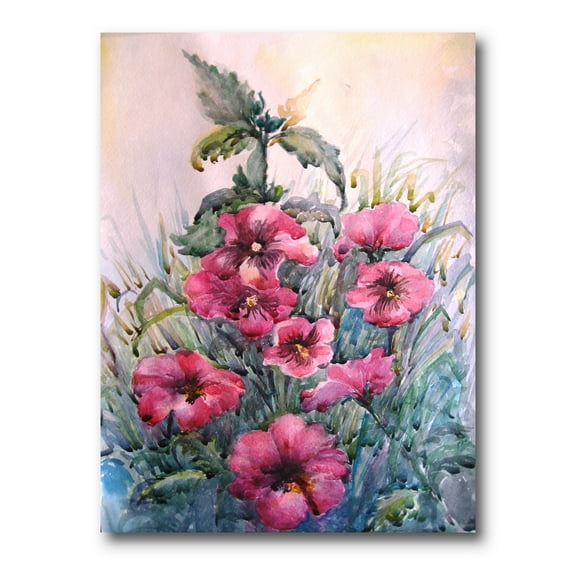 Blossoming Hibiscus Flowers In The Wild 12 in x 8 in Painting Canvas Art Print, by Designart