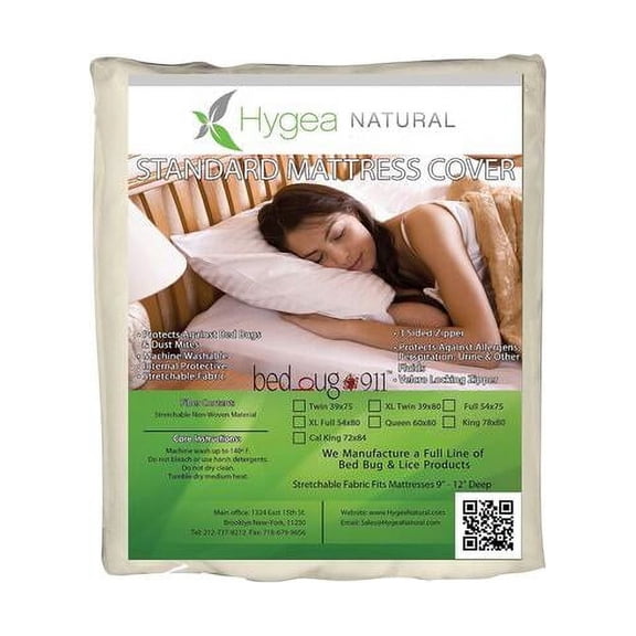 Hygea Natural Water-Resistant & Anti-Bed Bug Zippered Mattress Cover & Box Spring Cover, Twin XL