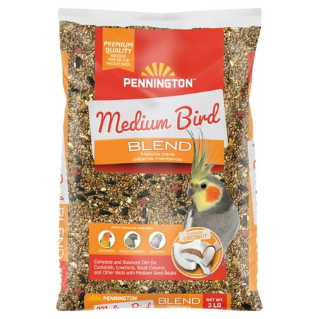 Pennington Medium Bird Blend Bird Food for Cockatiels, Love Birds; 3 lb Bag