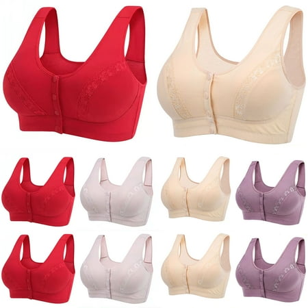 VBVC Womens Plus Size Bras Lace Front Button Shaping Cup Shoulder Strap Underwire Bra Extra-Elastic Wirefree