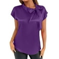 thumbnail image 3 of Ediodpoh Women's Elegant Bow Neck Satin T Shirt Casual Vacation Blouse Summer Spring Top Tee with Ribbon Collar Womens Tops Casual Dark Purple S, 3 of 9