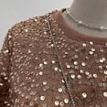 thumbnail image 6 of IWRICH Women's Full Sequin Sparkle Tops Shimmer Glitter Crew Neck Short Sleeve Shirts Disco Party Tee Shirts Tunic Blouse Khaki One Size, 6 of 8