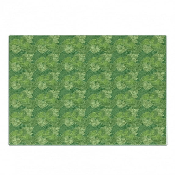 Green Cutting Board, Abstract Hosta Plants Forest Growth Leaves Ecology Jungle Theme, Decorative Tempered Glass Cutting and Serving Board, Small Size, Fern Lime and Pale Green, by Ambesonne