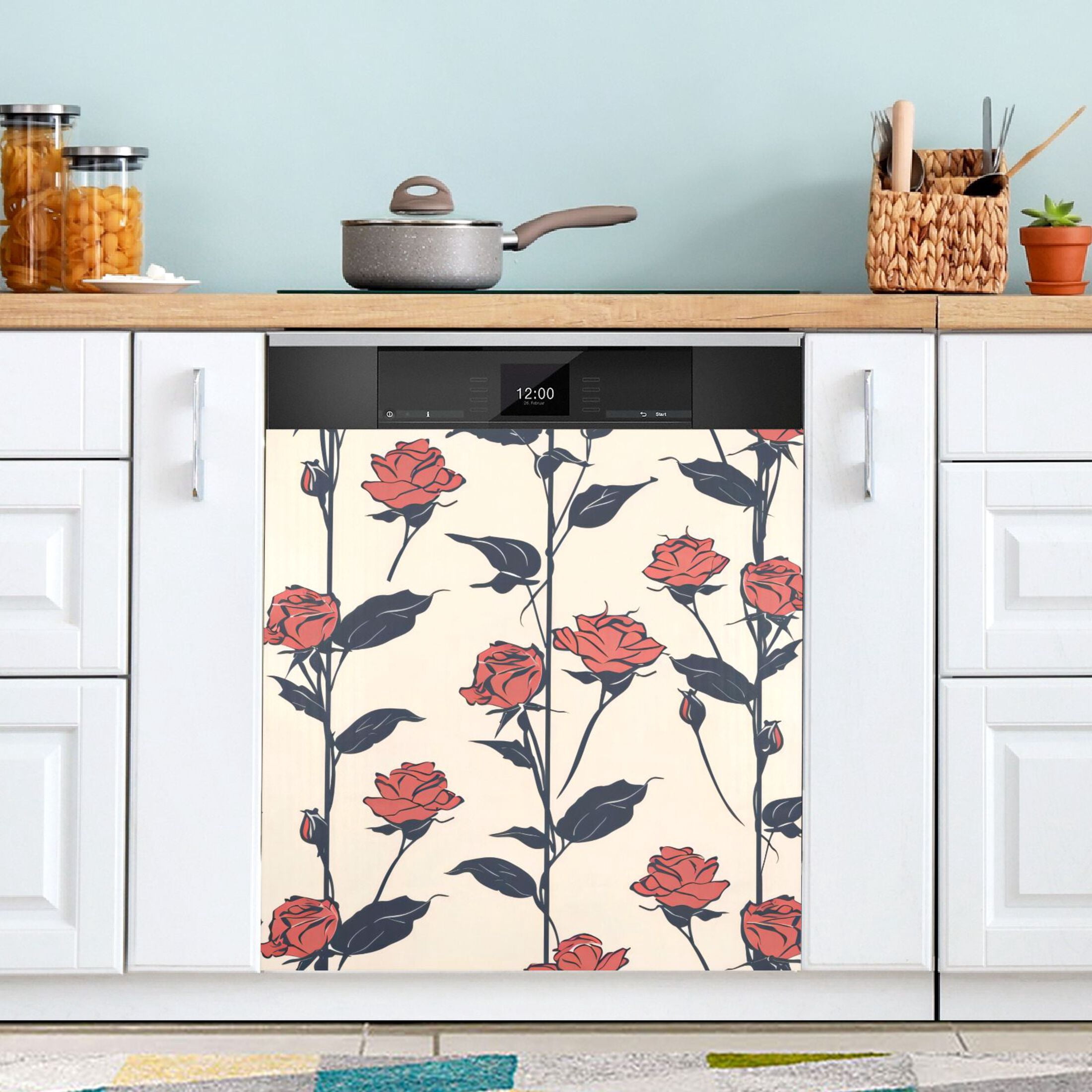 Dishwasher Magnetic Sticker 23x26 Inch Refrigerator Magnetic Sticker Washing Machine Magnetic Sticker Kitchen Panel Magnetic Sticker Home Decor Red Rose Seamless