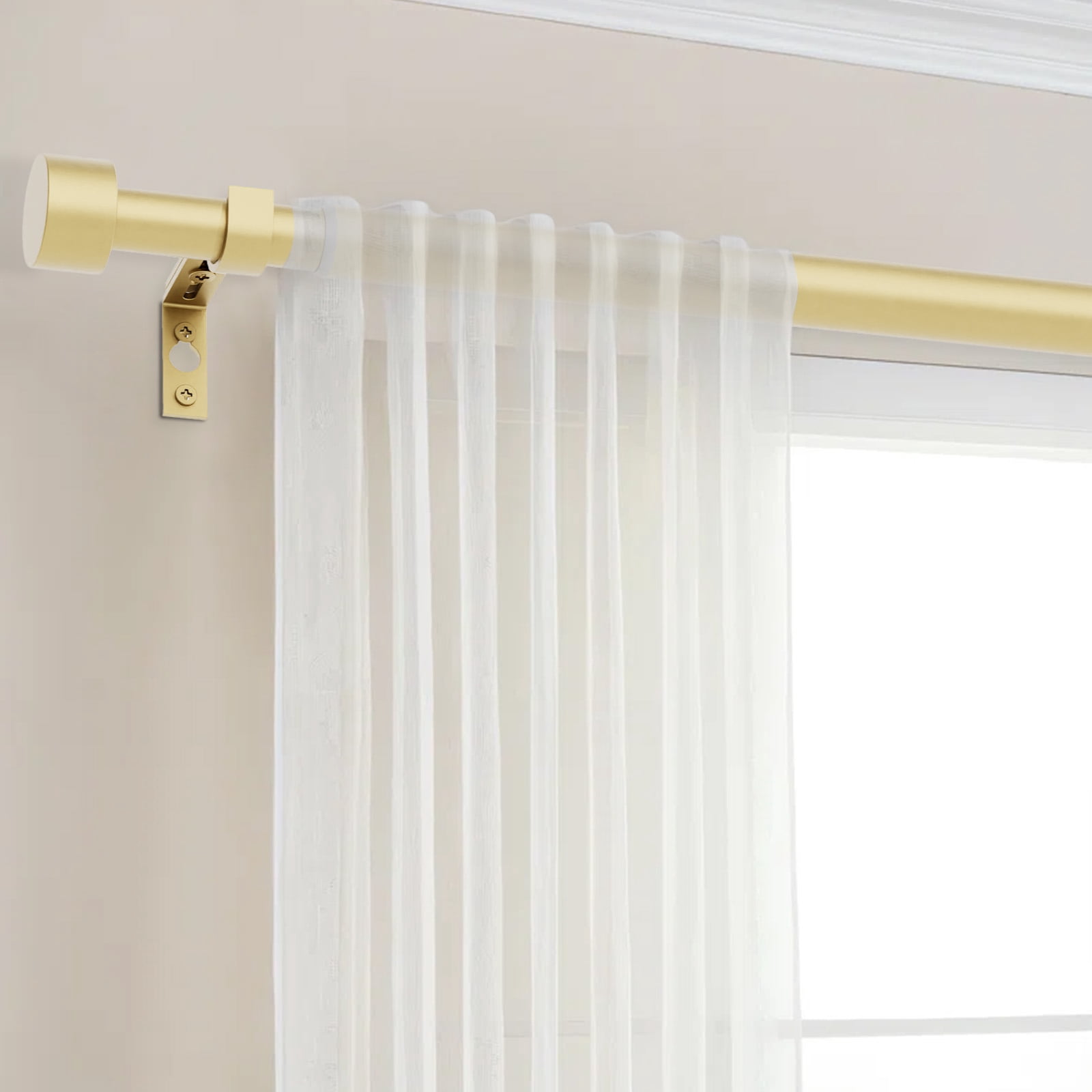 32"-168" Curtain Rods,1 inch Diameter Single Curtain Rod Set,Heavy Duty Curtain Rods with Aluminium Finials,Gold