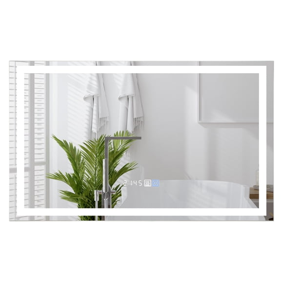 Gymax 45" x 28" LED Bathroom Mirror Wall Mounted Round Mirror w/ 3-Color Dimmable Lights