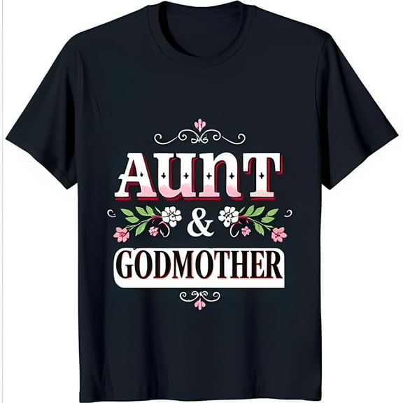 Floral Design Black T-Shirt for Aunt & Godmother Stylish Neck Tee