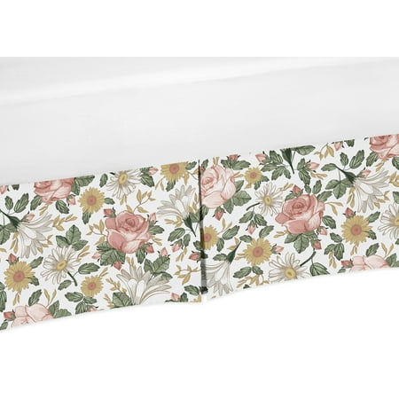 UPC: 0846480071747 | Vintage Floral Pink Green Dust Ruffle Crib Skirt by Sweet Jojo Designs