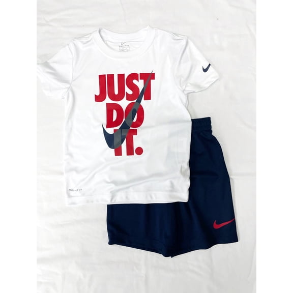 Nike Boys Dri-Fit 2 Pc red, white and blue short set, 6