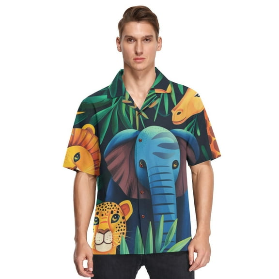 Ckdifva Jungle Animals Mens Button Down Short Sleeve Shirt Casual Shirts Beach Hawaiian Shirts