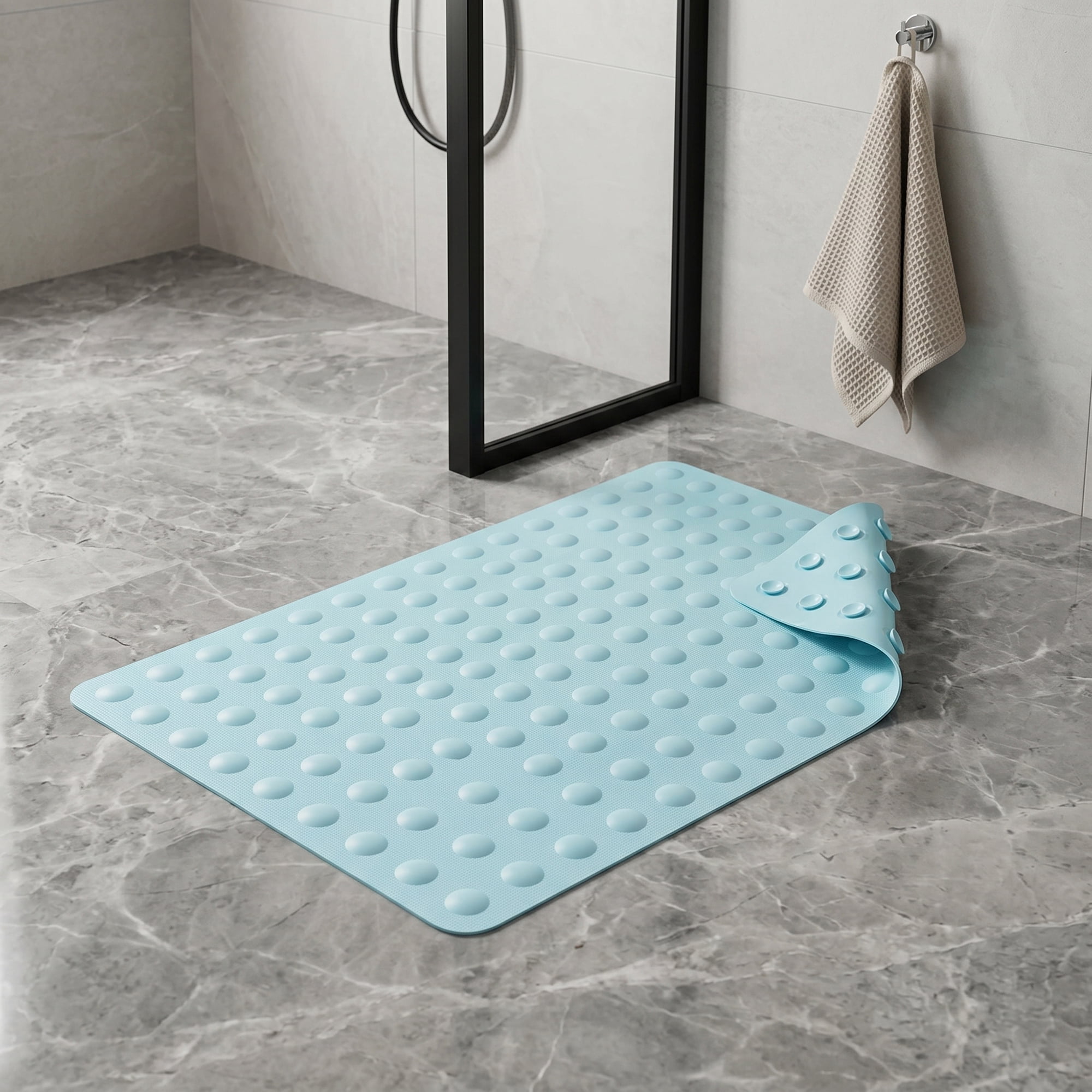Unique Bargains Non-Slip TPE Washable Bathtub Mat with Strong Suctions Blue 28" x 16"