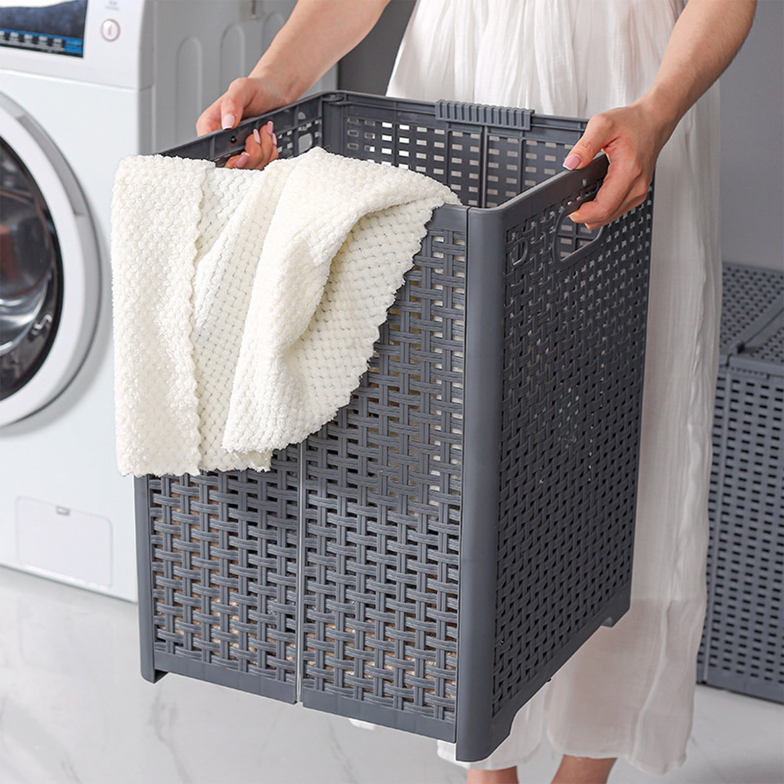 XGFHYJEH Plastic Laundry Basket with Handles, Large Dirty Clothes Hamper for Baby Kids Nursery, Portable Laundry Bag, Big Washing Bin, Decorative Storage Container for Dorm, Bedroom, Bathroom