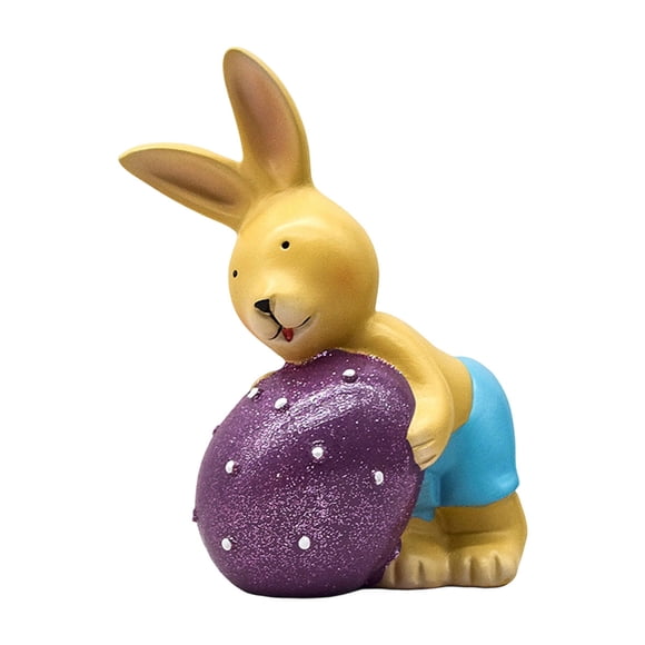 Easter Cute Bunny Decorations, Resin Spring Holiday Figurine with Colorful Eggs, Table Centerpiece for Party Gift