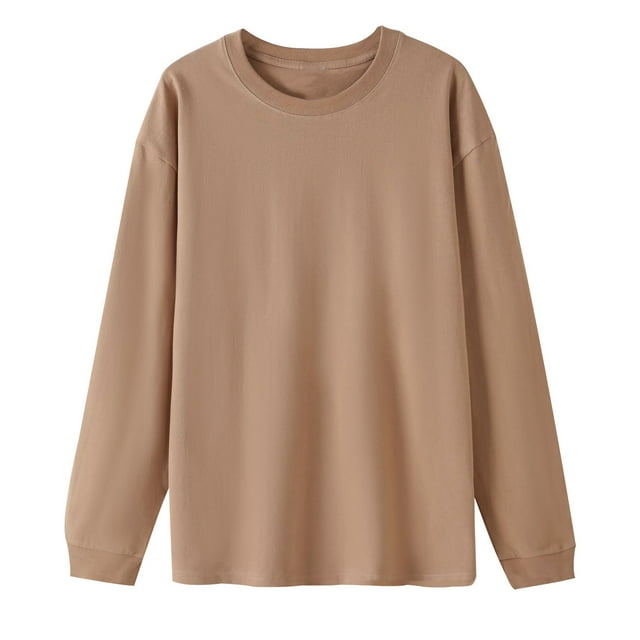 AherBiu Womens Tops Long Sleeve Solid Color Sweatshirts Fall Comfy Crewneck Loose Fitted Tee Tops