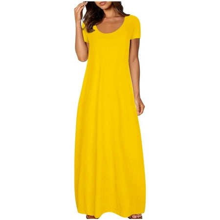 Abomasnow Summer Dresses for Women 2024 Plus Size Swimsuit Cover up Long Dress Casual Short Sleeve Crew Neck Maxi Dress Beach Vacation Sundress
