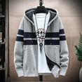 thumbnail image 2 of IROINNID Men's Long Sleeve Plush Mid-Length Hooded Jacket Stripes Loose Patchwork Knitting Cardigan Sweater Coats, 2 of 7