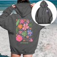 thumbnail image 2 of Luwomo Womens Hoodies Flower & Slogan Printed Hooded Long Sleeve Drawstring Loose Fit Pullover Blouses Grey,2XL, 2 of 5