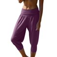 thumbnail image 6 of Women's Soild Color Harem Cropped Pants with Pleated Waist, Loose Fit Yoga Lounge Pants, Soft Cropped Joggers for Fitness, Workout, and Casual Wear Wine M, 6 of 7