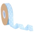 thumbnail image 1 of Cinta de grosgrain con lunares Uxcell de 1 pulgada x 48 yardas, color azul cielo con puntos blancos, 1 of 5