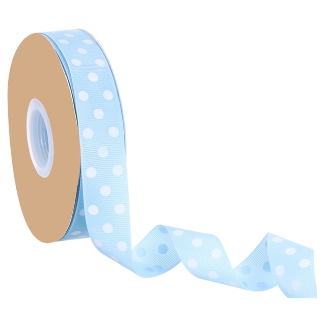 Cinta de grosgrain con lunares Uxcell de 1 pulgada x 48 yardas, color azul cielo con puntos blancos