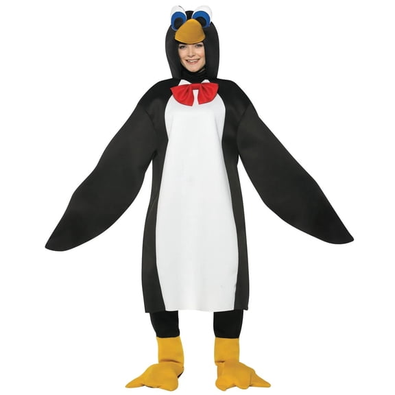 Penguin Halloween Costume, Black and White with Red Bowtie, Adult Unisex Size Fits Most Men and Women