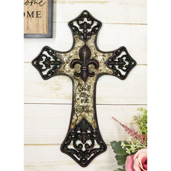 Rustic Southwestern Tuscany French Fleur De Lis God Bless Our Home Wall Cross