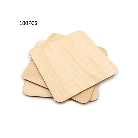 100x Wooden Blank Plaque Square Wood Pieces Tags DIY Craft Pyrography Projects G