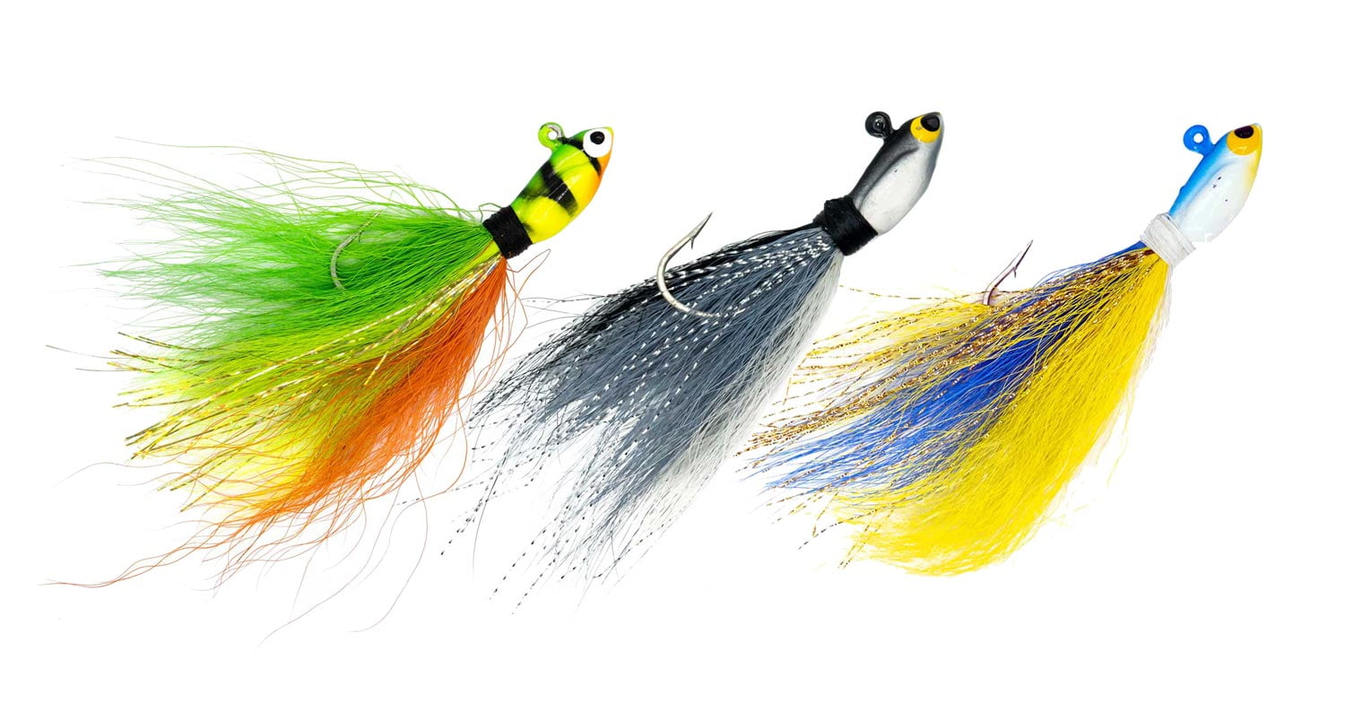 Details about   LOT OF 2 HURRICANE 3D EYE BUCKTAIL JIG 1oz "RED SILVER HEAD CHARTREUSE RED TAIL" 