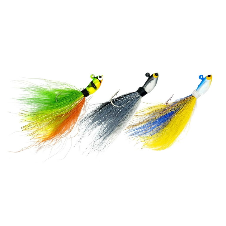 Charlie's Worms Potbelly Bucktail Jig in sizes 1/4oz, 3/8oz, and 1/2oz.  Hand-Tied Fishing Lure for Freshwater Saltwater and Bass Fishing