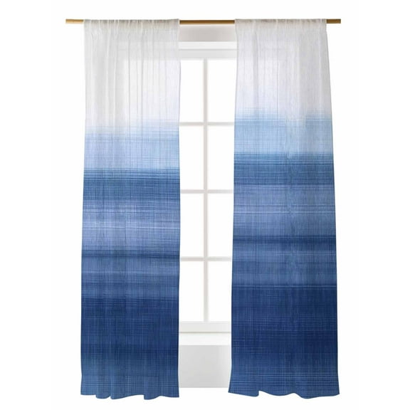Navy Blue White Gradient Sheer Curtains 84 Inch Long 2 Panels, Abstract Ombre Texture Modern Art Light Filtering Rod Pocket Semi Sheer Curtains, Sheer Voile Drapes for Living Room Bedroom, 52"x84"