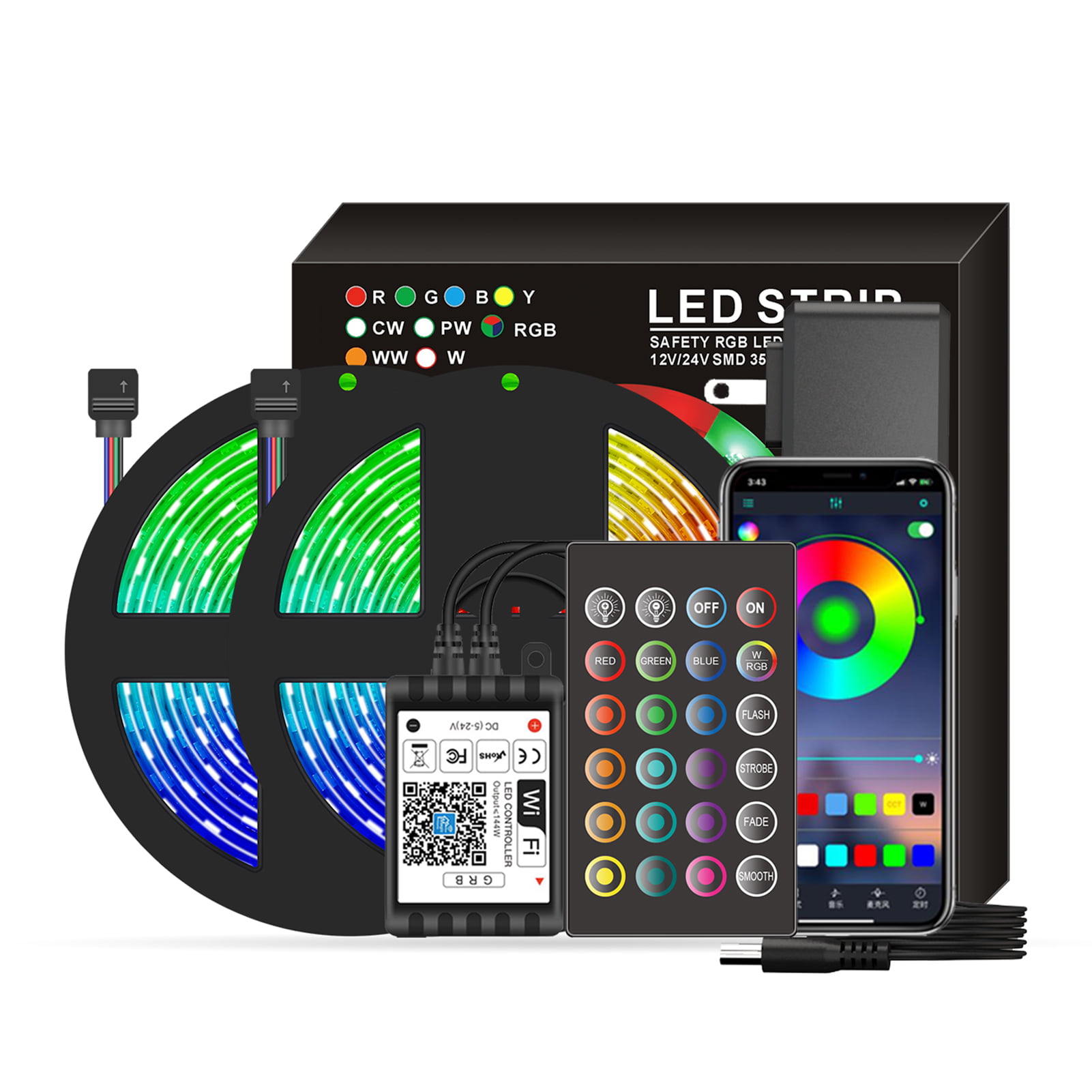 5m 10m 20m 5050 SMD RGB RGBW LED Strip Light for Alexa Google WIFI tape lamp set