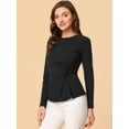 thumbnail image 3 of INSPIRE CHIC Blusa básica de manga larga con cuello redondo y frente giratorio para mujer Negro XS, 3 of 5